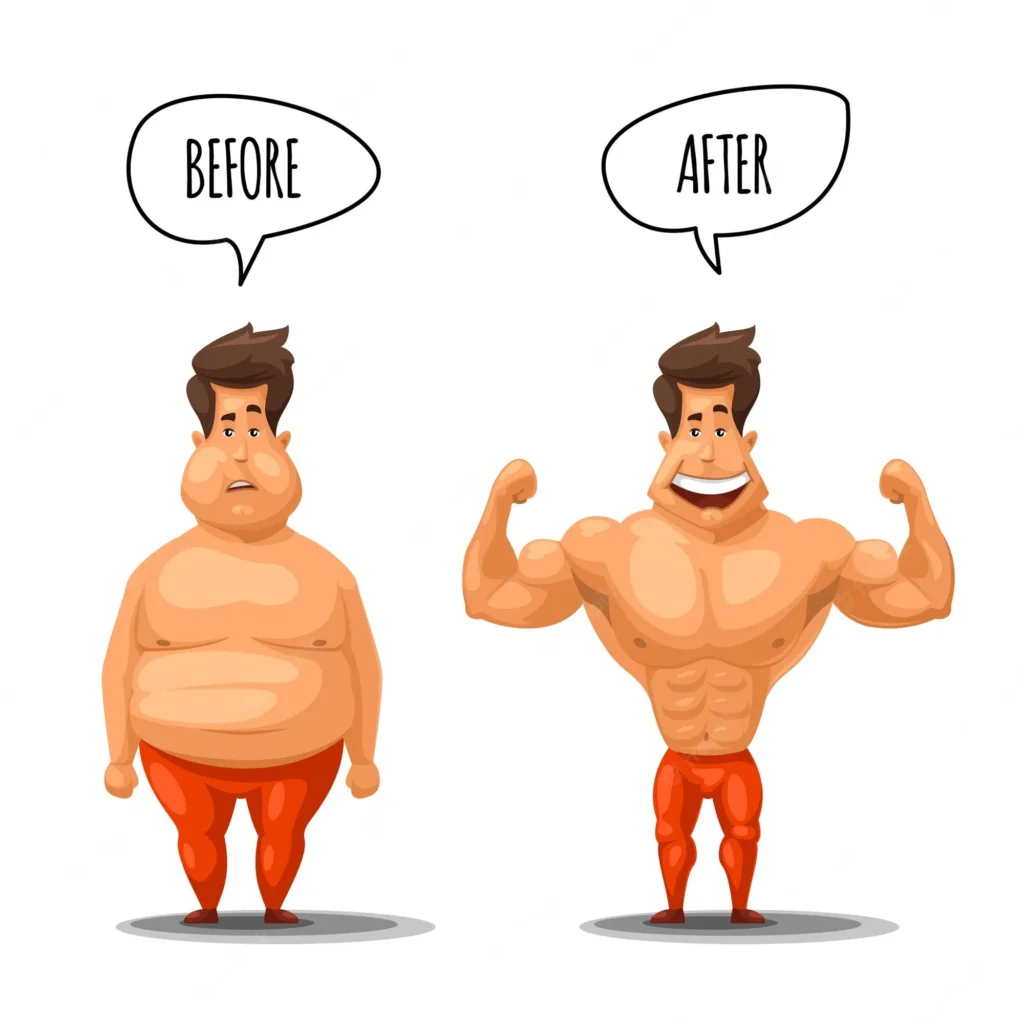 An Illustration of a person before and after a weight loss.