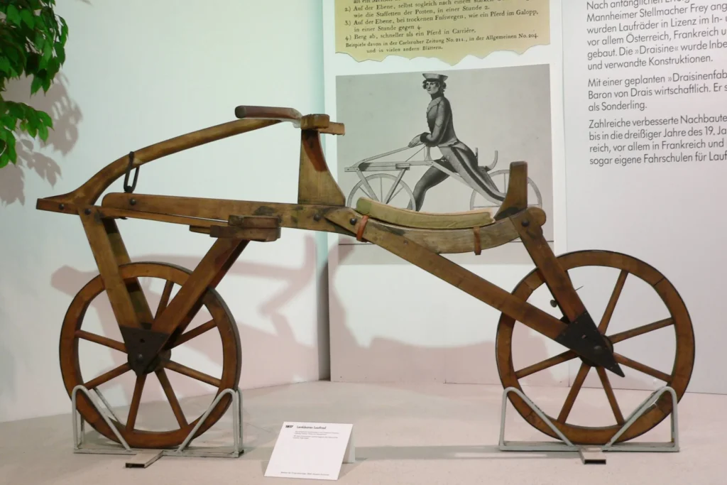 A bicycle of ancient time called draisine.