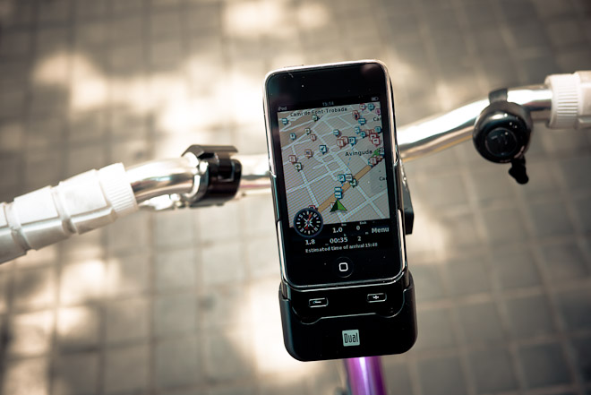 a GPS bike tracker mounted on a bicycle handlebar