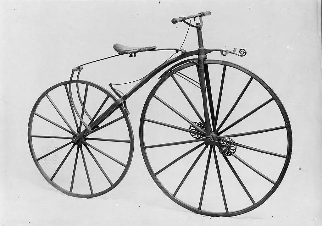 A velocipede or a boneshaker bicycle.