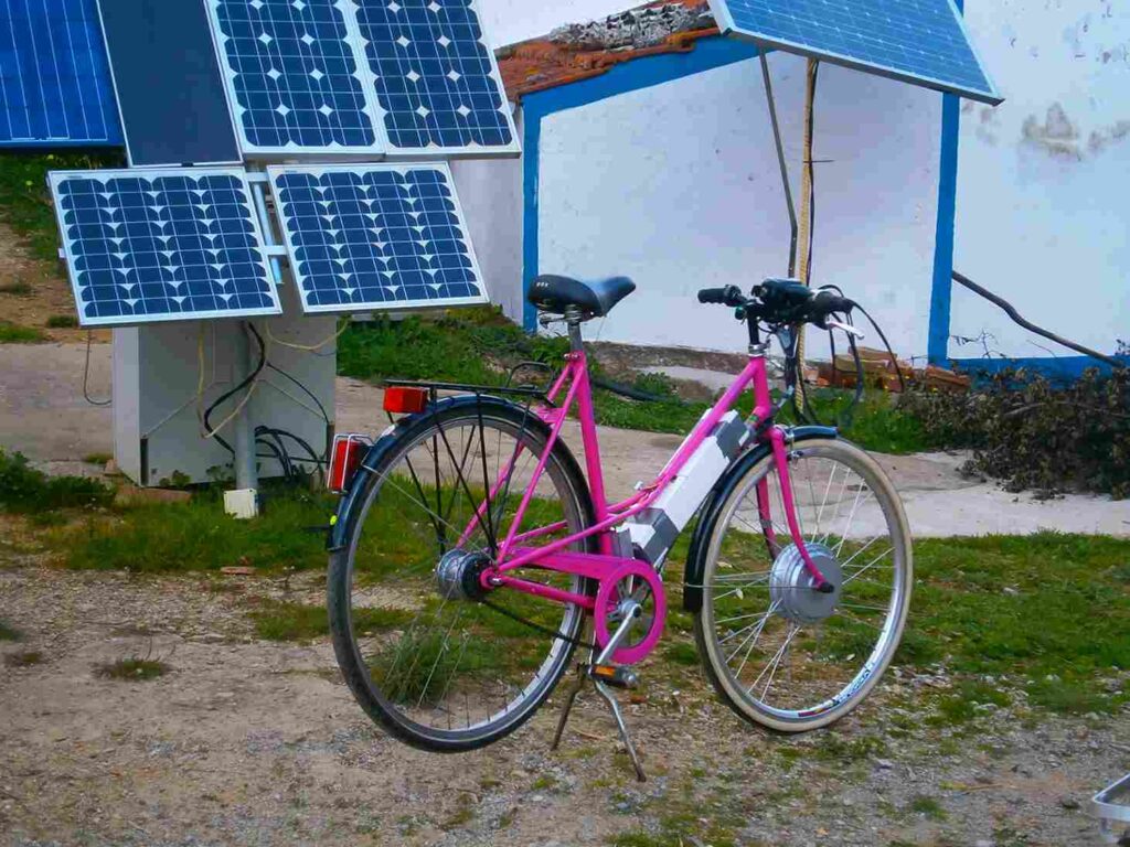 E-bike charging by a Solar Panel.